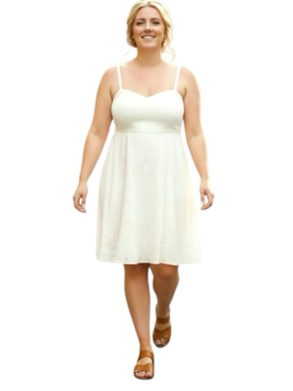 Torrid Ivory Sun Dress 3X Embroidered Eyelet Sweetheart Neck Smocked Feminine